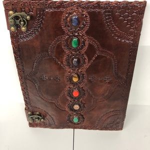 Leather journal with chakra stones